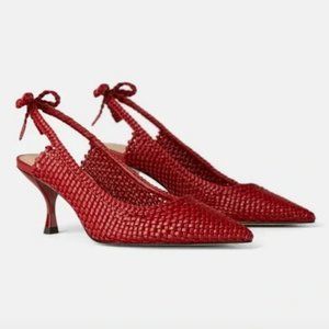 Zara woven slingback kitten heels - red - NWOT